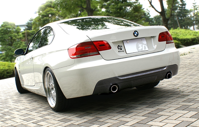 3D Design Carbon Fiber Rear Diffuser 2 Tip Exhaust BMW 3 Series E92 E93 335i Coupe Convertible M-Sport 06+