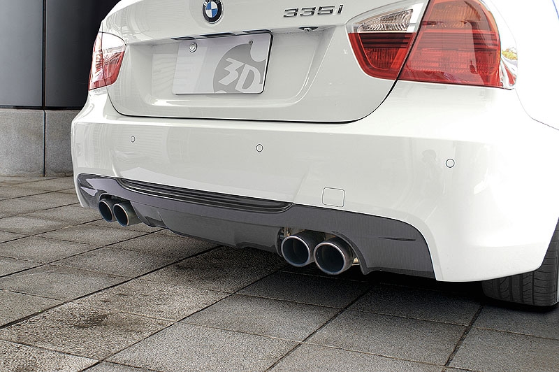 3D Design Carbon Fiber Rear Diffuser 4 Tip BMW 3 Series E90/E91 335i Sedan M-Sport 06-11