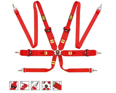 OMP 6 Point Hans Racing Harness, Red