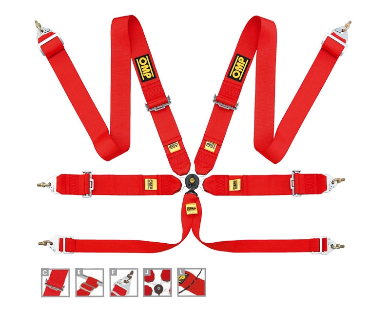 OMP 6 Point Racing Harness, Red