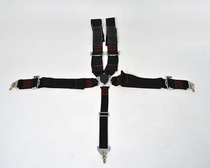 Status Racing 3 Inch 5 Point Cam Lock Harness Kit Black with Red Stitching - FIA Approved